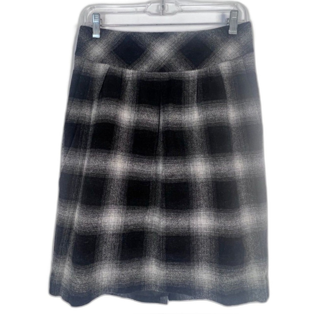 Ann Taylor LOFT Plaid 75% Wool Pencil Yoke Skirt Lined Size 4 Black Classic